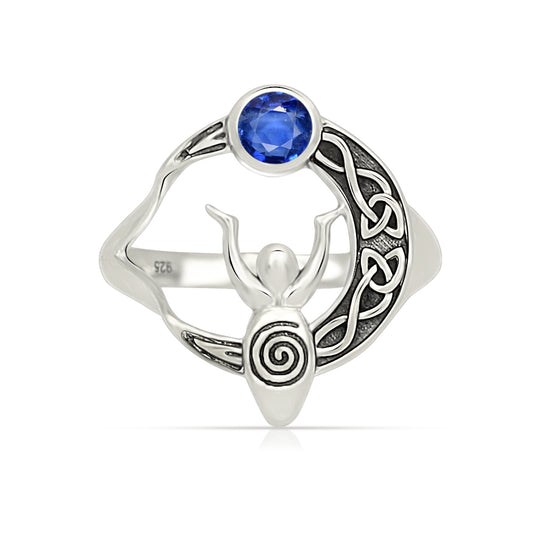 Sterling Silver Celtic Knotwork Goddess Kyanite Ring