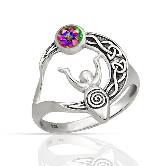 Sterling Silver Mystic Topaz Celtic Goddess Ring