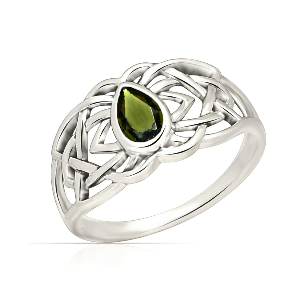 Sterling Silver Moldavite Celtic Ring