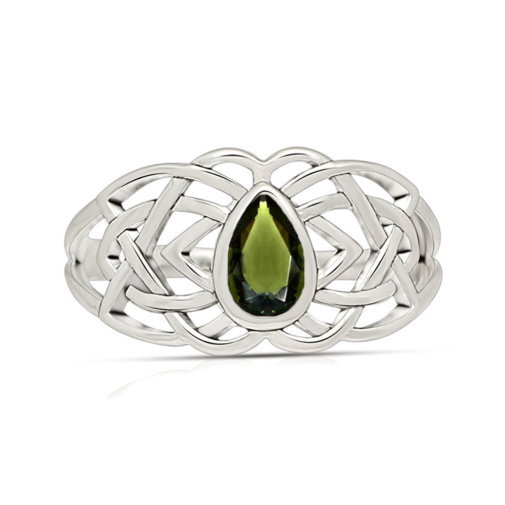 Sterling Silver Moldavite Celtic Ring