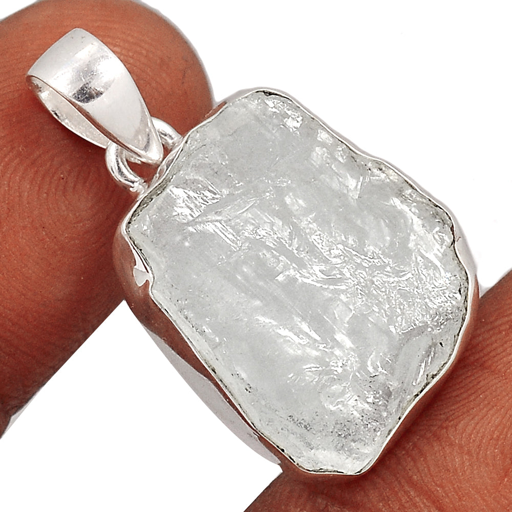 Sterling Silver Raw Clear Quartz Pendant