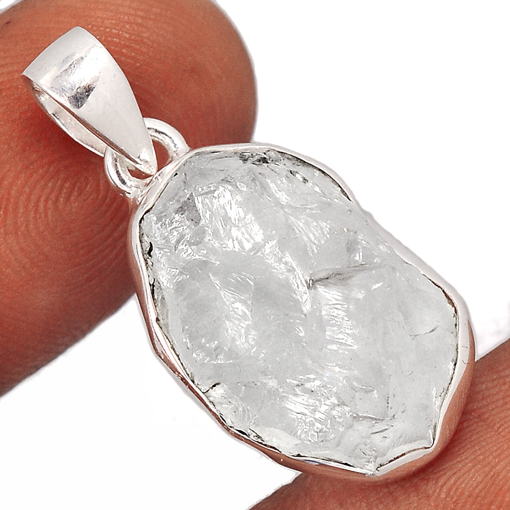 Sterling Silver Raw Clear Quartz Pendant