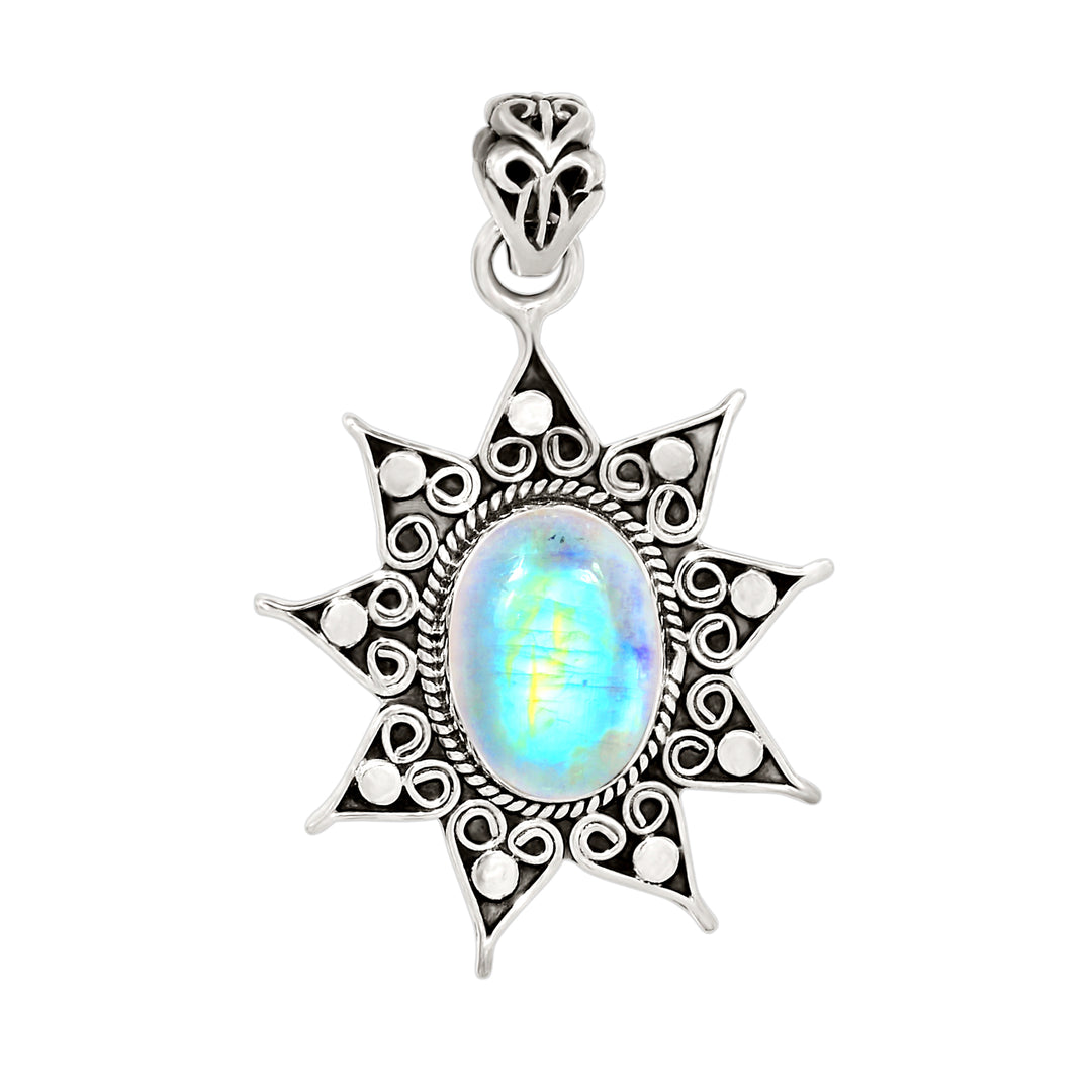 Sterling Silver Rainbow Moonstone Flower Pendant