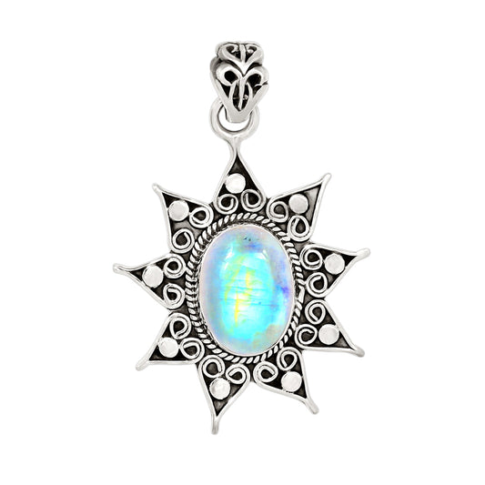 Sterling Silver Rainbow Moonstone Flower Pendant