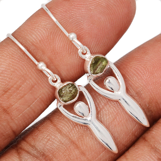 Sterling Silver Moldavite Goddess Earrings