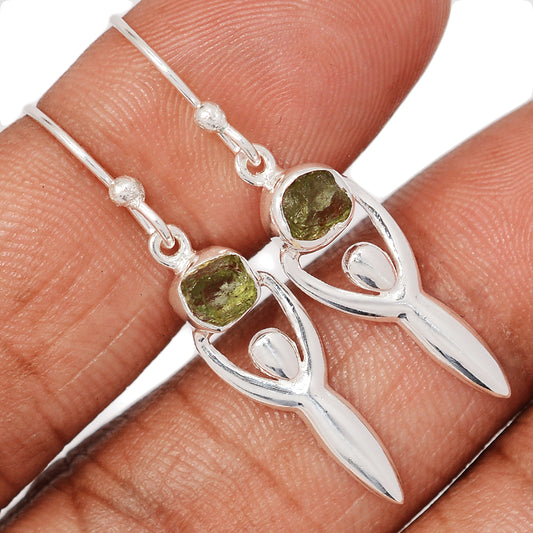 Sterling Silver Moldavite Goddess Earrings
