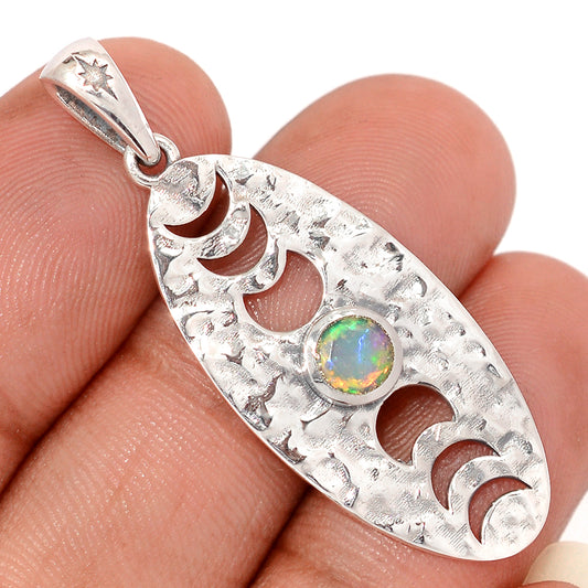 Sterling Silver Ethiopian Opal Moon Phases Pendant
