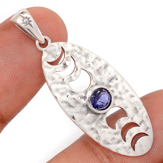 Sterling Silver Iolite Moon Phases Pendant
