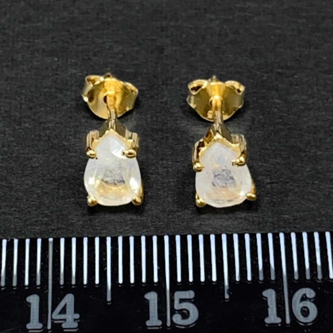 18k Gold Vermeil Rainbow Moonstone Studs