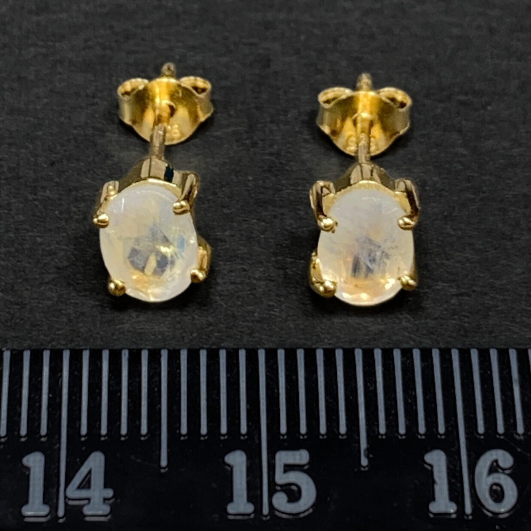 18k Gold Vermeil Rainbow Moonstone Studs