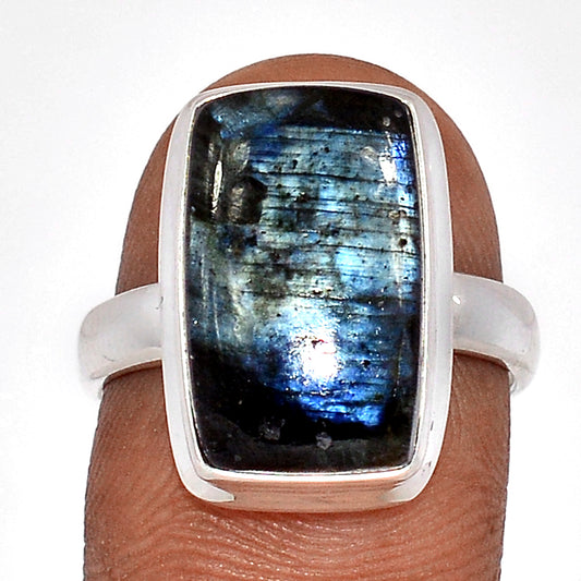 Sterling Silver Black Moonstone Ring (Larvikite)