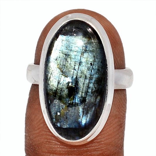 Sterling Silver Black Moonstone Ring (Larvikite)