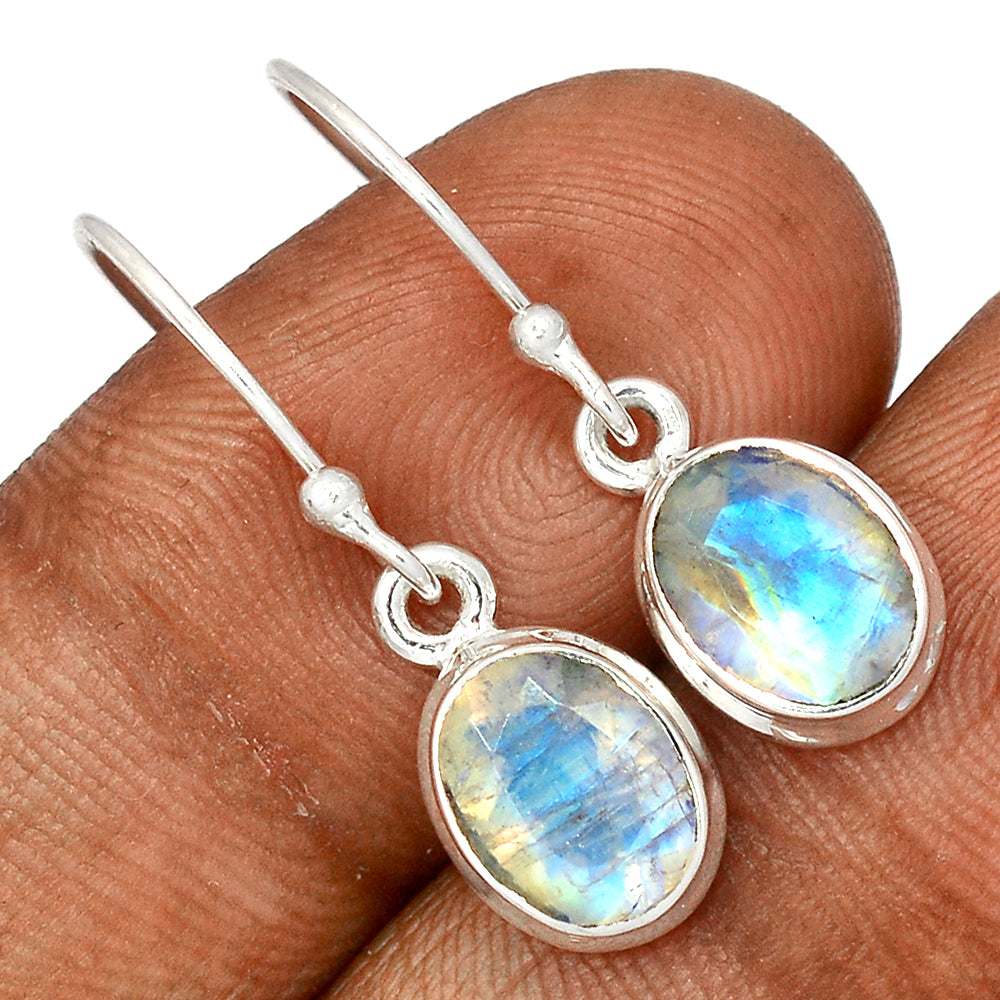 Sterling Silver Faceted Rainbow Moonstone Earrings