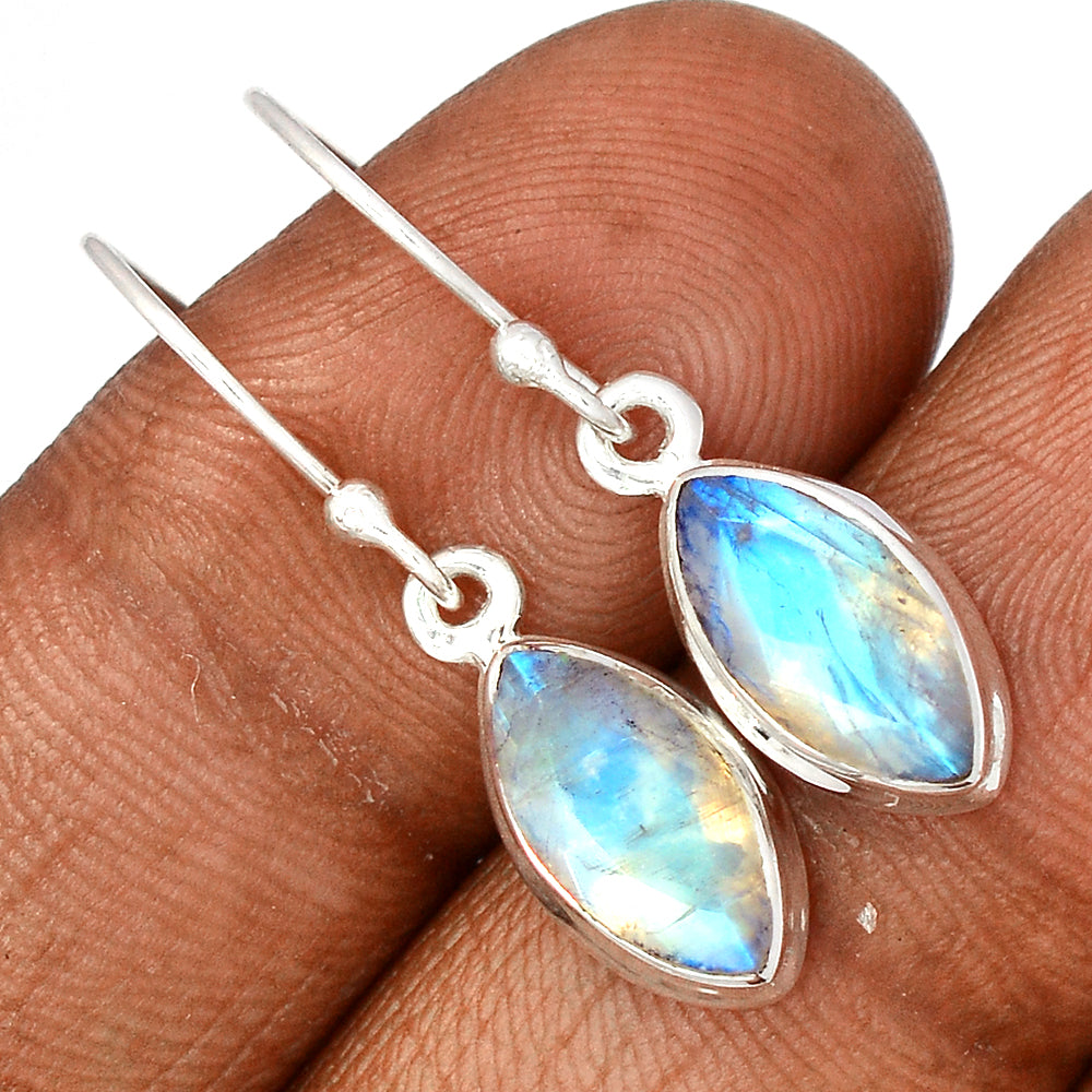 Sterling Silver Faceted Rainbow Moonstone Earrings