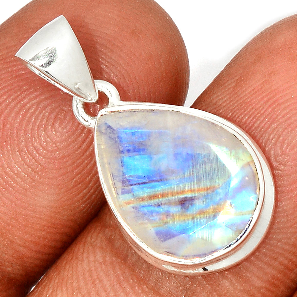 Sterling Silver Faceted Rainbow Moonstone Pendant