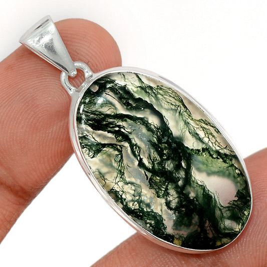 Sterling Silver Green Moss Agate Pendant
