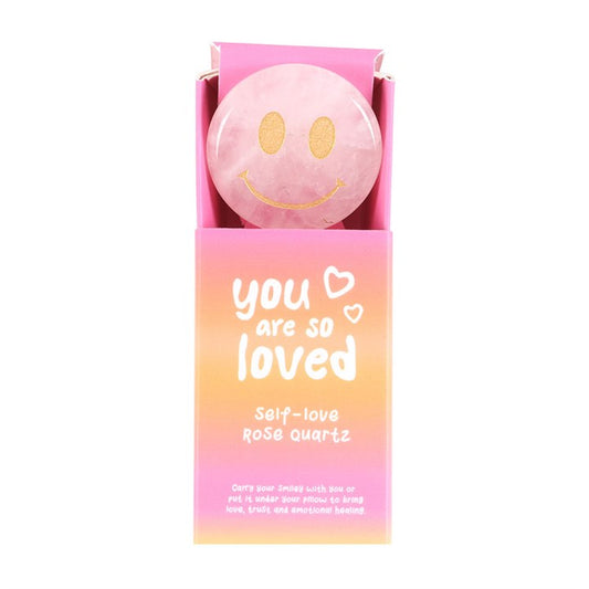 You Are So Loved Rose Quartz Happy Face Crystal Keepsake