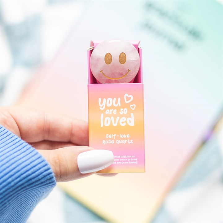 You Are So Loved Rose Quartz Happy Face Crystal Keepsake