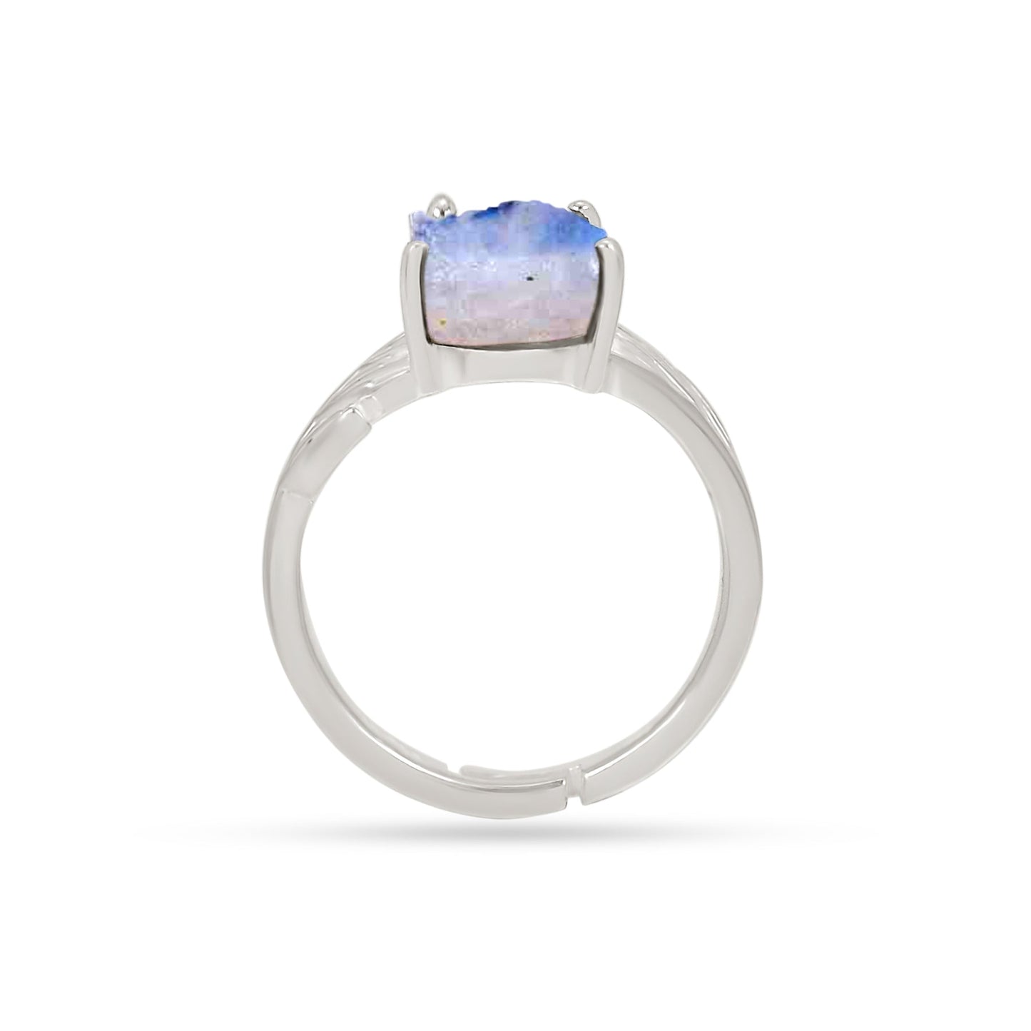 Sterling Silver Rough Rainbow Moonstone Ring