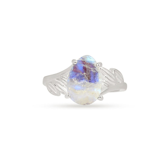 Sterling Silver Rough Rainbow Moonstone Ring