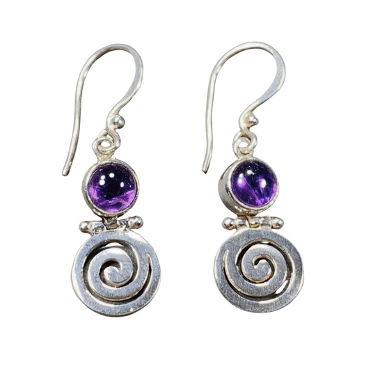 Sterling Silver Amethyst Spiral Earrings