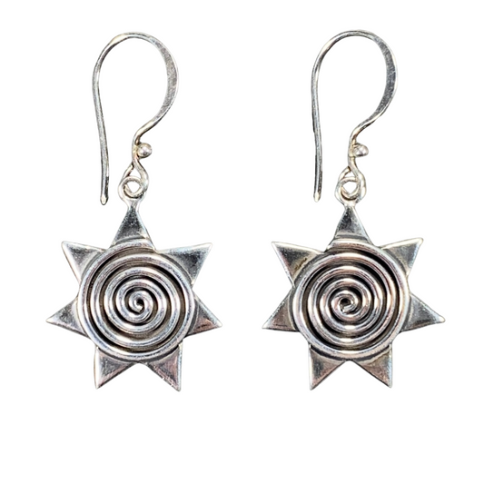 Sterling Silver Large Star & Spiral Earrings