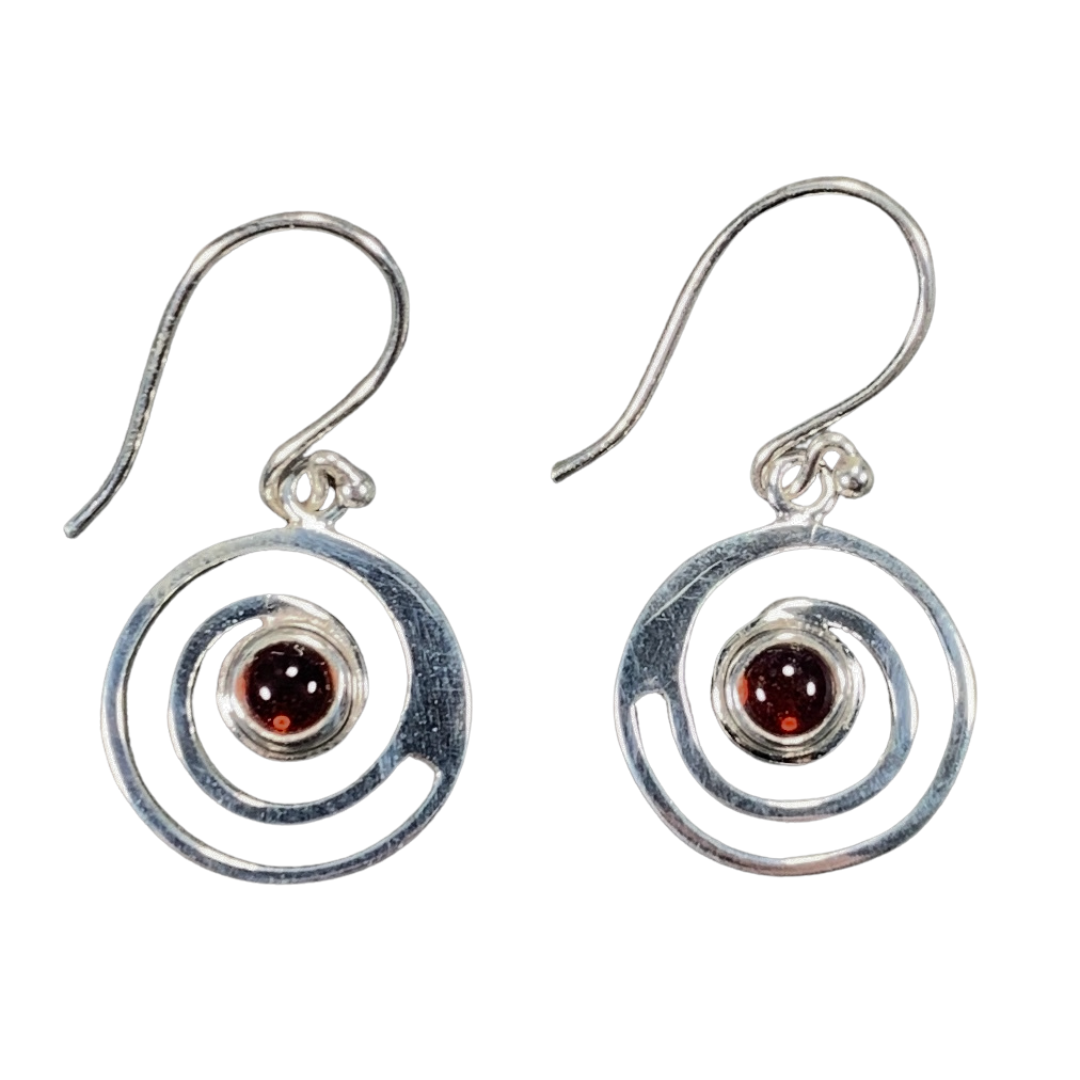 Sterling Silver Garnet Spiral Earrings
