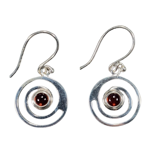 Sterling Silver Garnet Spiral Earrings
