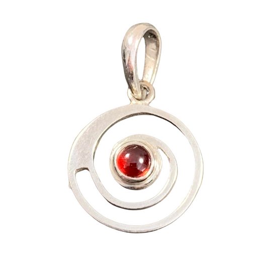 Sterling Silver Garnet Spiral Pendant