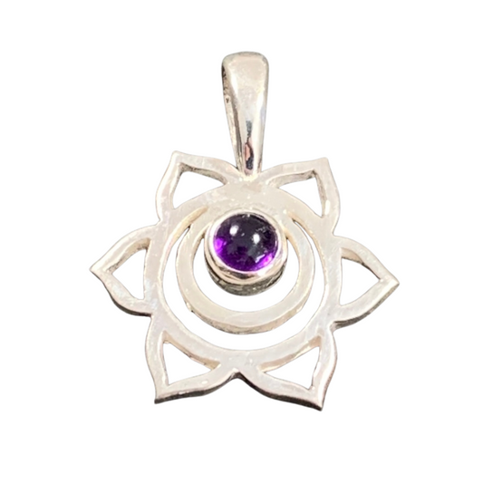 Sterling Silver Amethyst Lotus Pendant