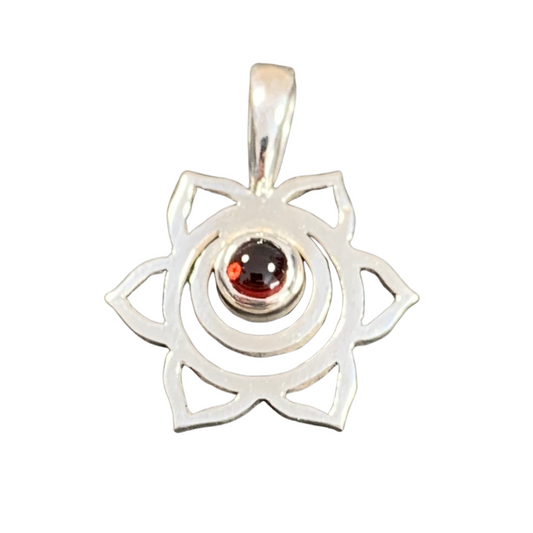 Sterling Silver Garnet Lotus Pendant