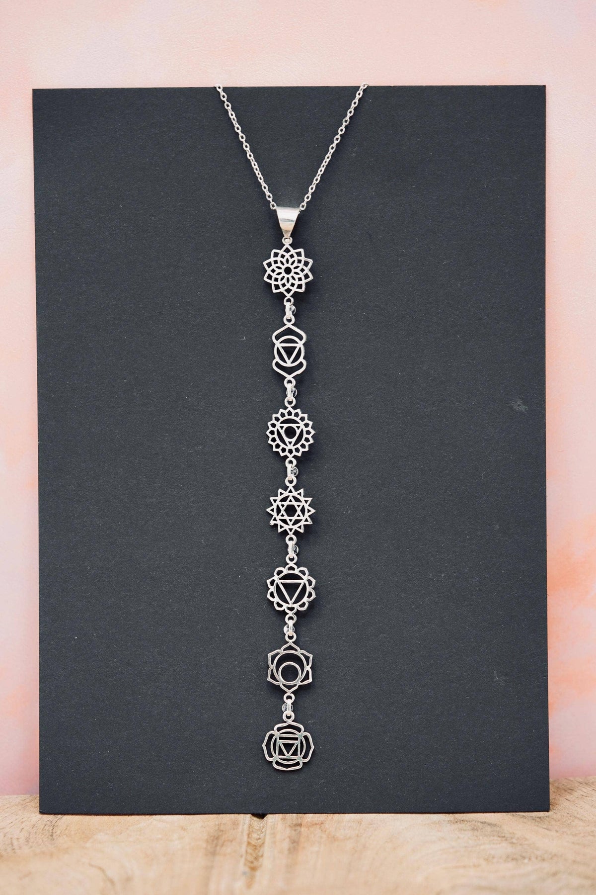 Silver Chakras Necklace with Stainless Steel Chain