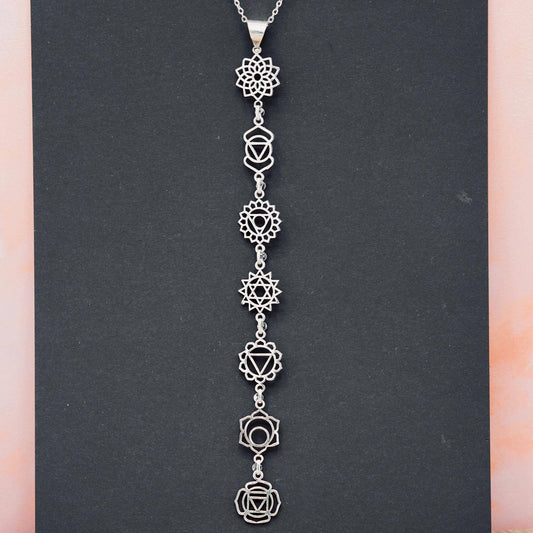 Silver Chakras Necklace with Stainless Steel Chain