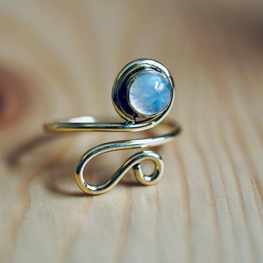 Boho Moonstone Brass Ring, Adjustable Ring