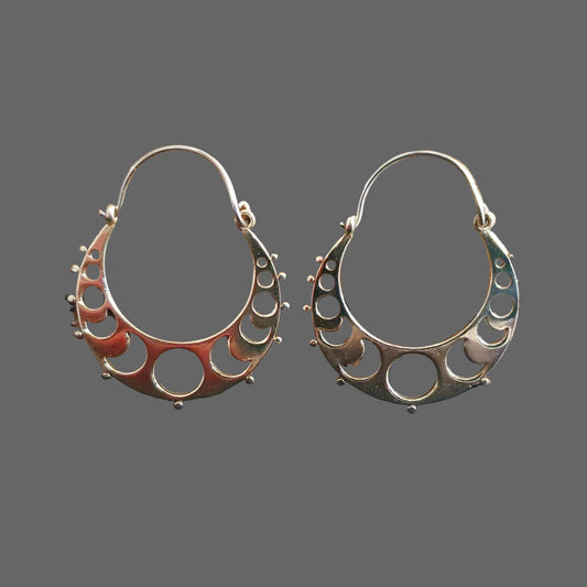 Moon Hoops Brass Earrings / Galaxy Boho Bohemian Cute Yoga Ethnic Boho Rustic Chic Gypsy Spiral Hippie Tribal style