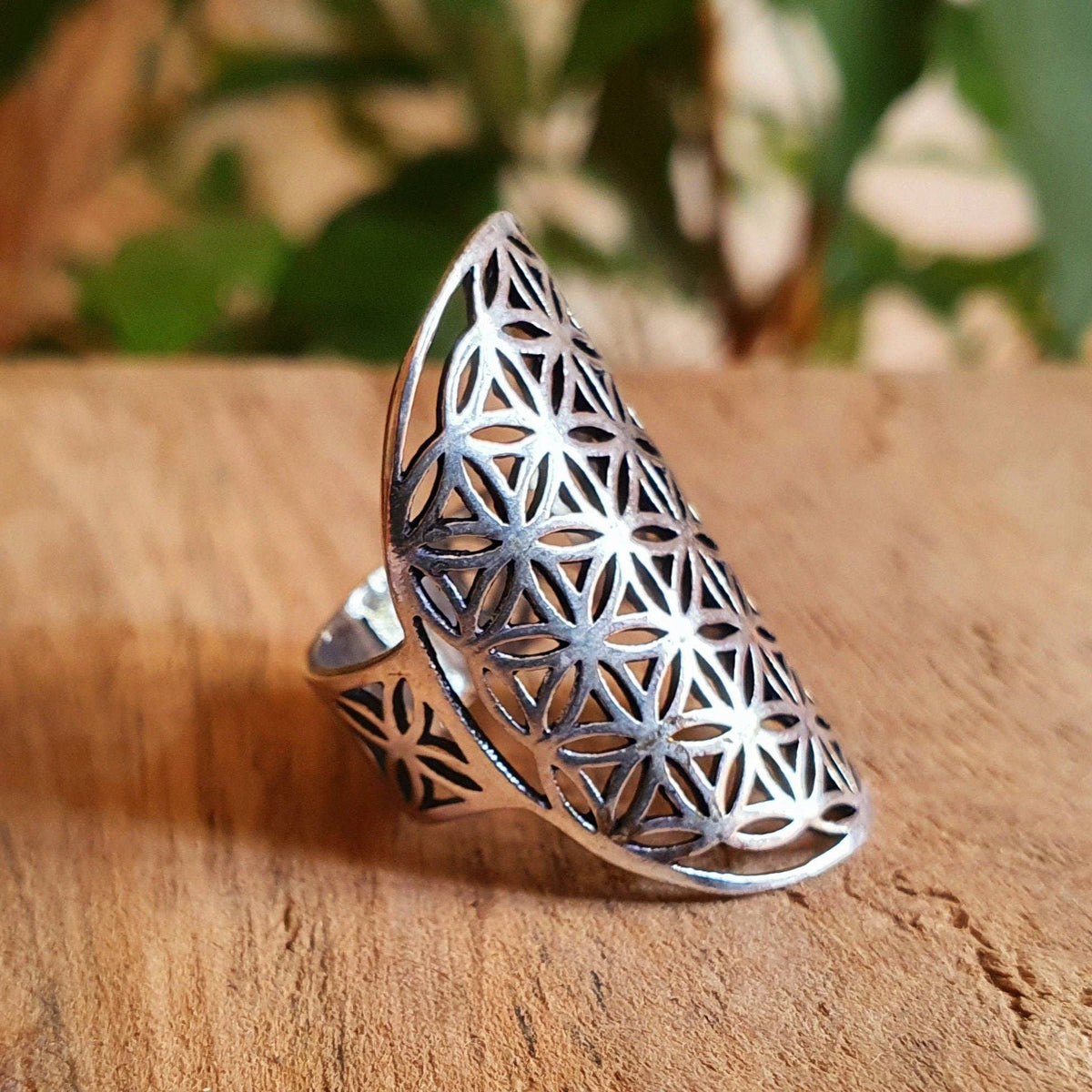 Flower of Life Geometric Mandala Silver Ring / Boho / Ethnic / Rustic / Festival / Tribal / Hippie / Gypsy / Psy / Thumb / Psy