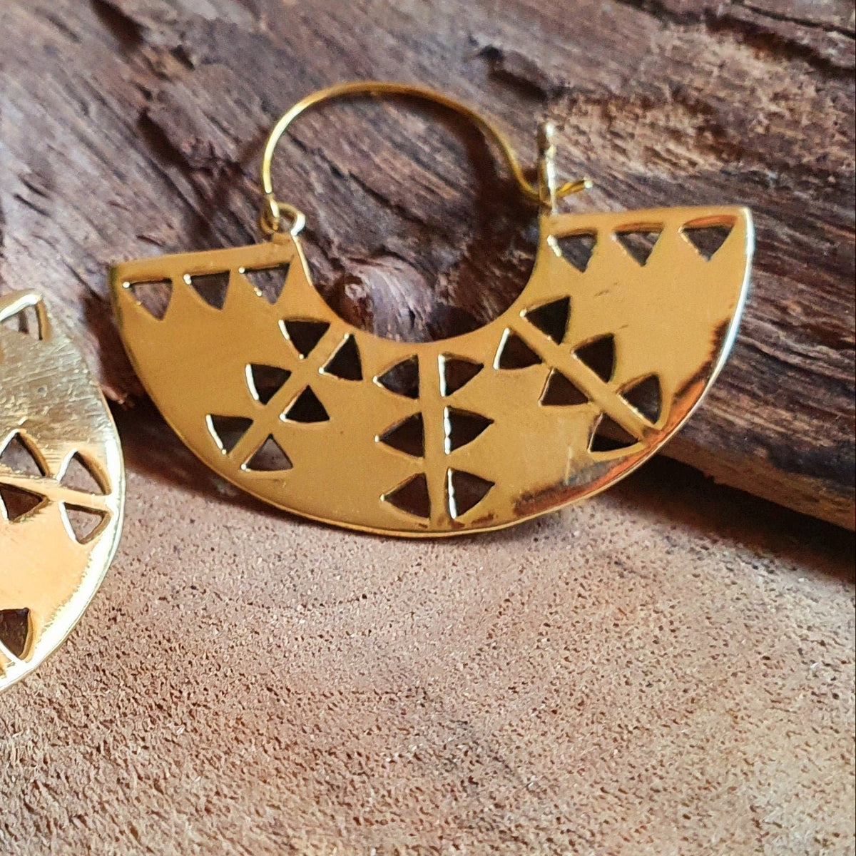 Aztec Inca Style Brass Earrings; Ethnic, Geometric, Rustic, Yoga, Hippie, Gypsy, Pretty, Psy, Boho, Bohemian, Festival