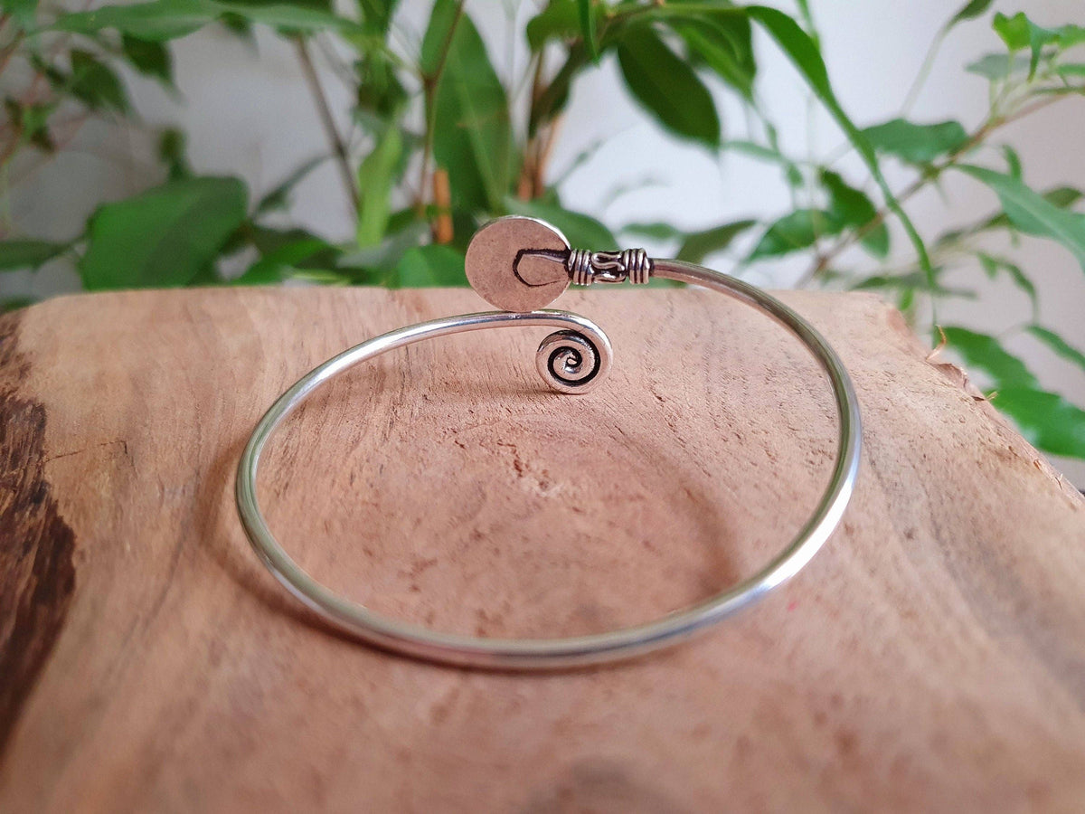 Silver Bracelet & Tiger Eye / Brass / Adjustable / Spiral / Ethnic / Rustic / Bohemian  / Boho /