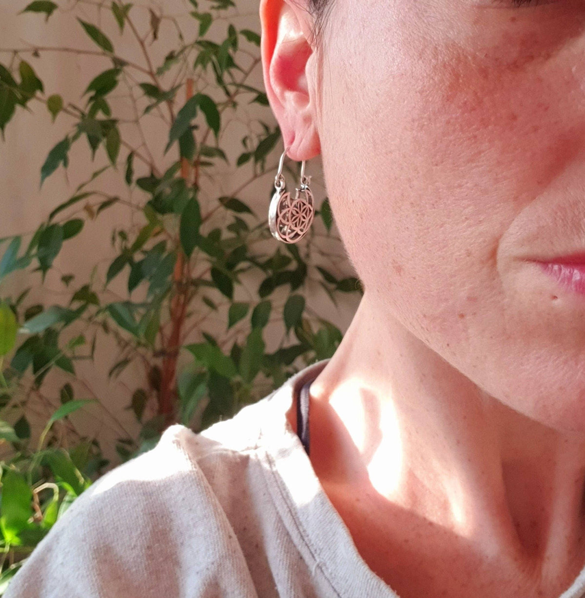 Boho Seed of Life Silver Earrings; Ethnic, Geometric,  Small, Rustic, Yoga, Hippie, Gypsy, Pretty, Ssy, Boho, Bohemian, Festival