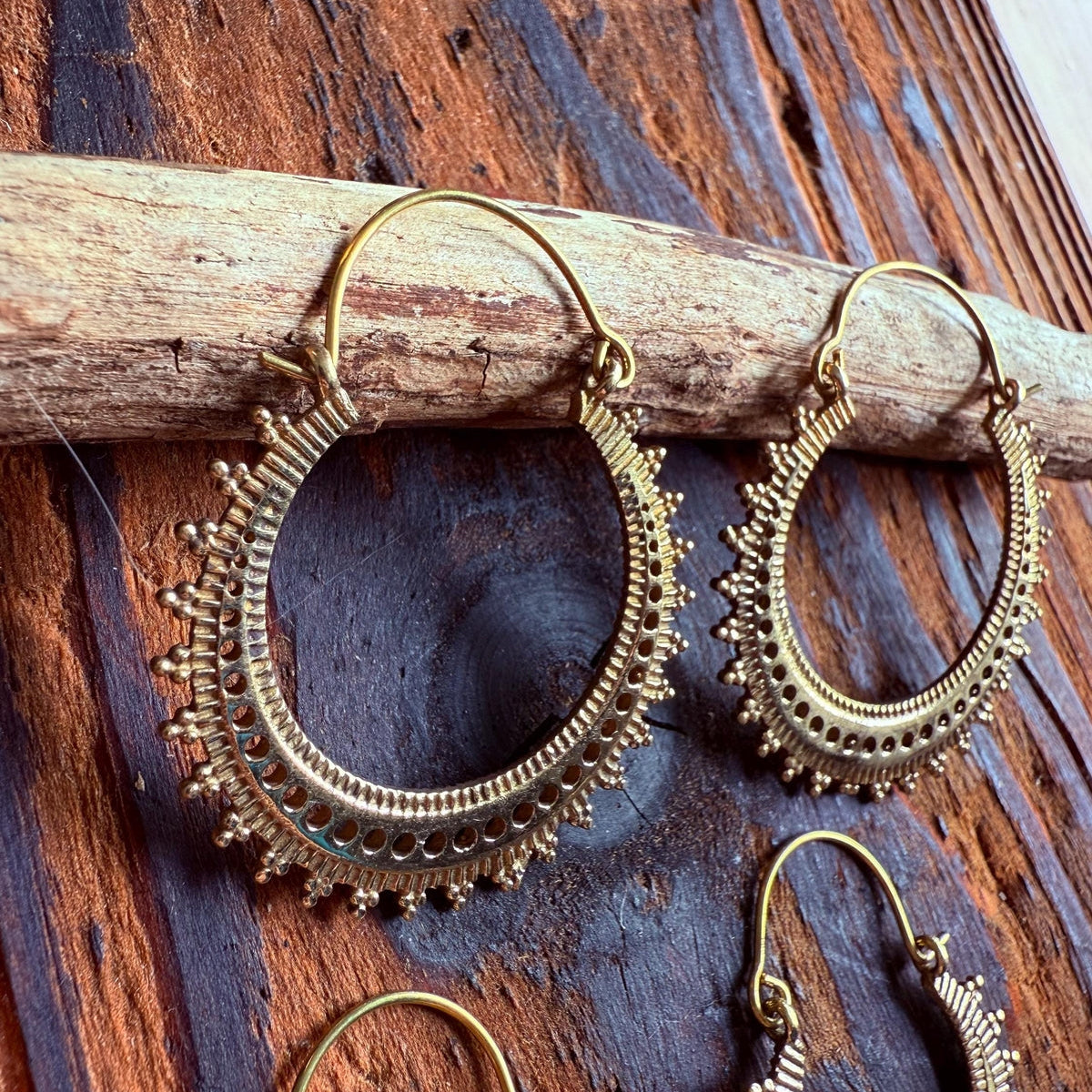 Afghani Boho Brass Hoops / Ethnic / Rustic / Psy / Gypsy / Hippie / Tribal