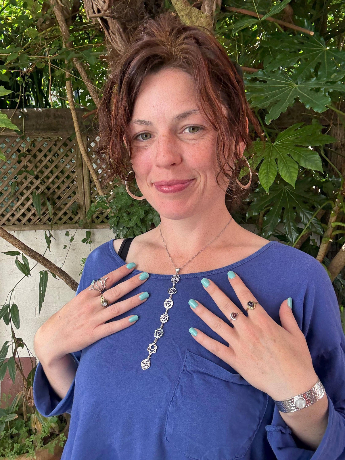 Silver Chakras Necklace with Stainless Steel Chain