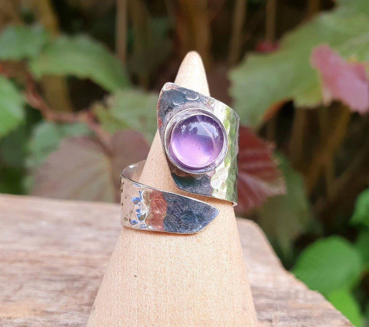 Ethnic style Silver & Amethyst Ring / Adjustable / Boho /  Bohemian / Psy / Rustic / Tribal / Gypsy / Festival / Healing / Festival