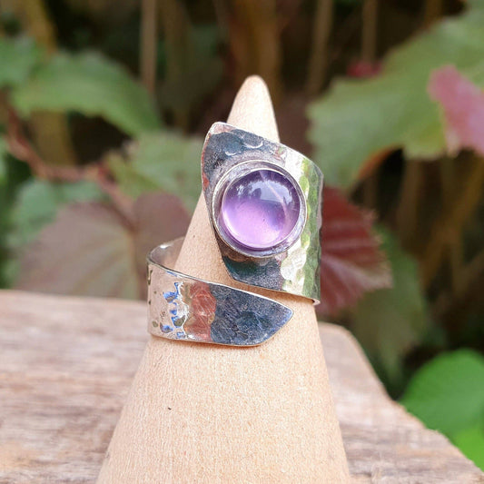 Ethnic style Silver & Amethyst Ring / Adjustable / Boho /  Bohemian / Psy / Rustic / Tribal / Gypsy / Festival / Healing / Festival