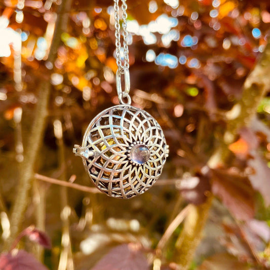 Silver Bola Necklace Brass & Amethyst / Pregnancy / Hypoallergenic / Harmony Ball / Chimes / Bell / Vegan / Ethnic / Boho  / Hippie /