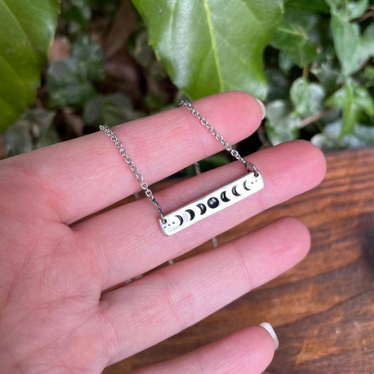 Lunar Phase Silver Necklace / Chain / Astronomy / Ethnic / Gypsy / Boho / Bohemian / Festival / Burning Man / Coachella / Silver plated