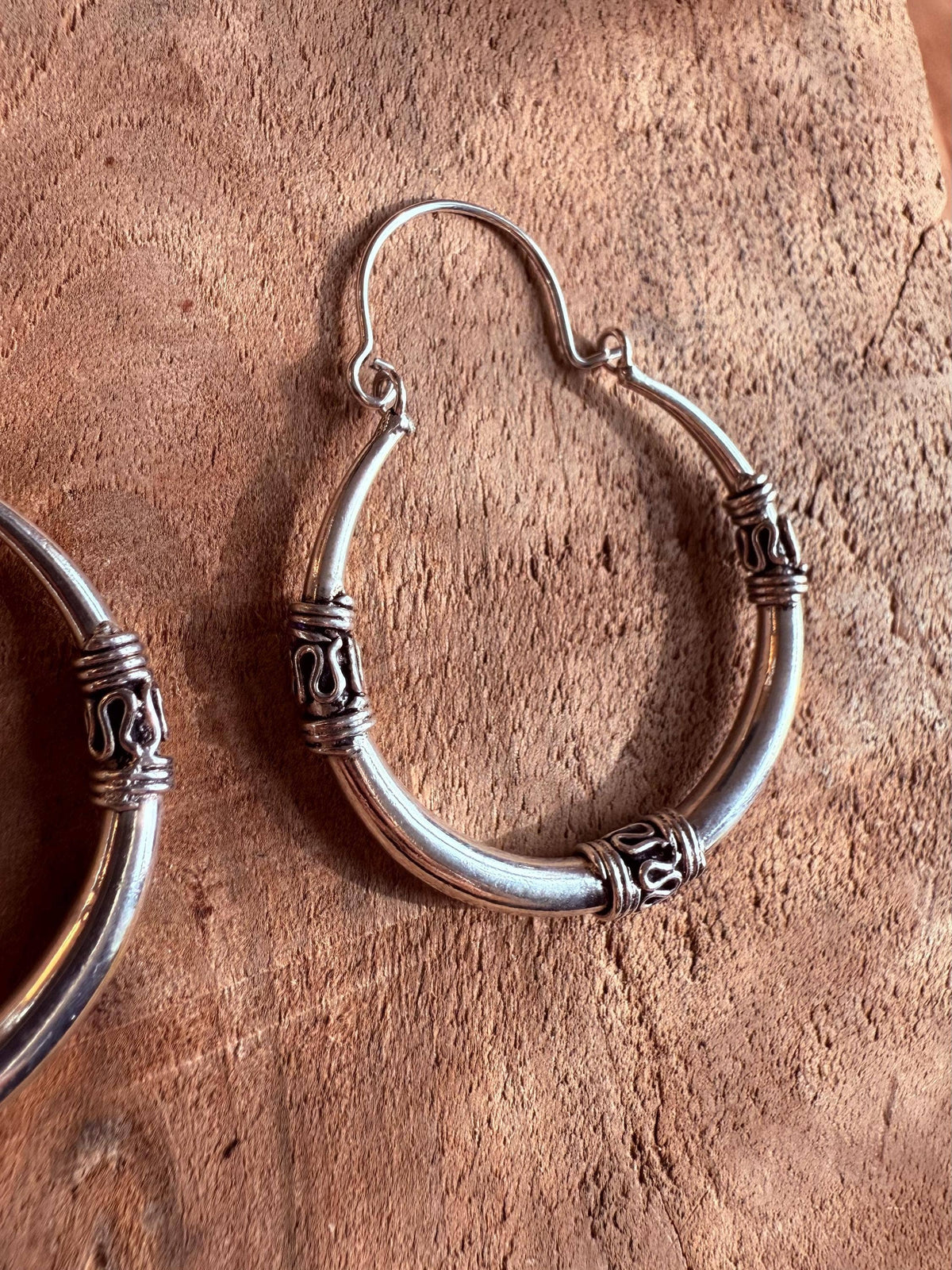 Silver Tribal Hoop Earrings / Ethnic / Rustic / Bohemian / Gypsy / Hippie / Chunky