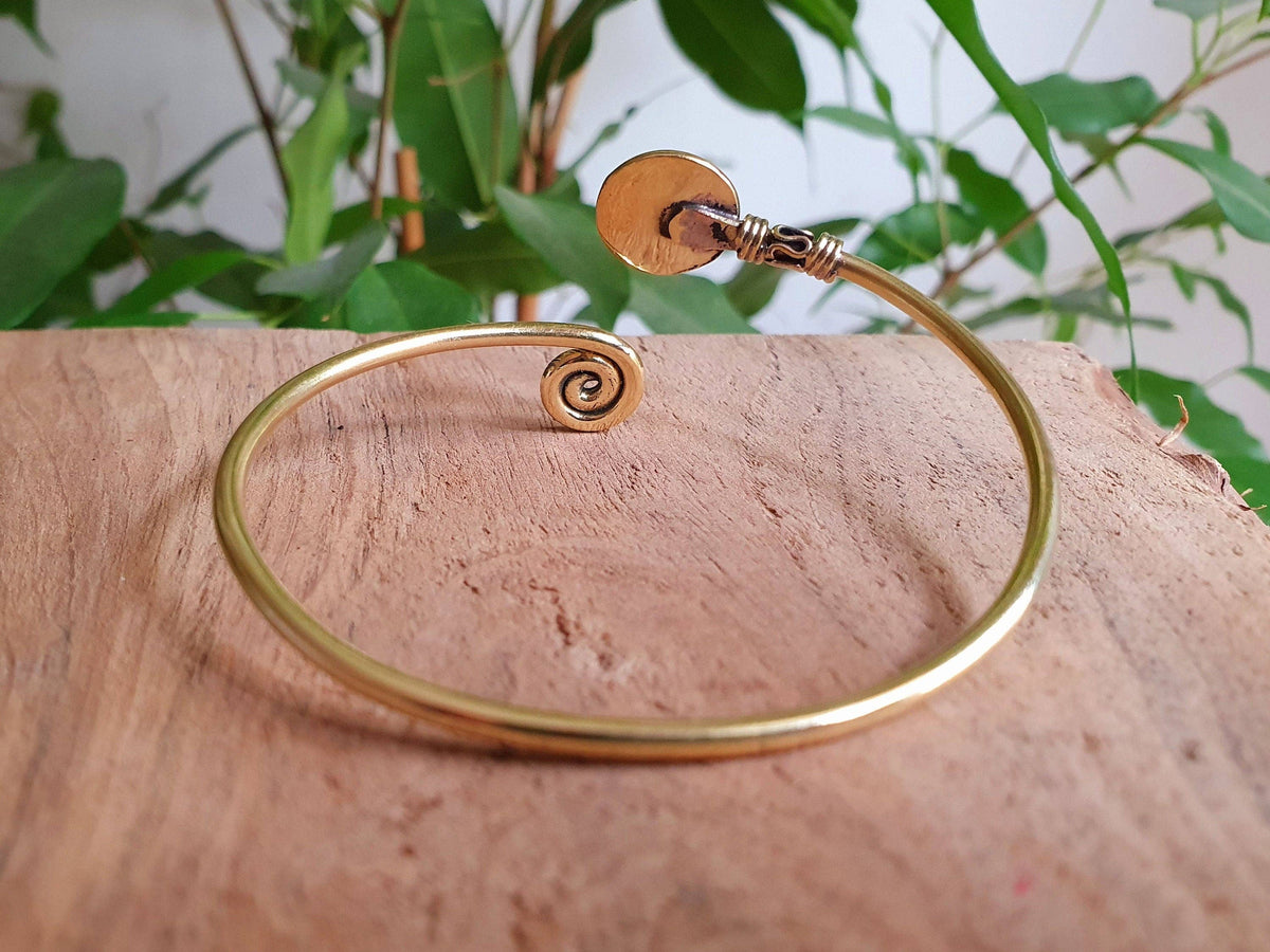Gold Bracelet & Labradorite / Brass / Adjustable / Spiral / Ethnic / Rustic / Bohemian  / Boho /