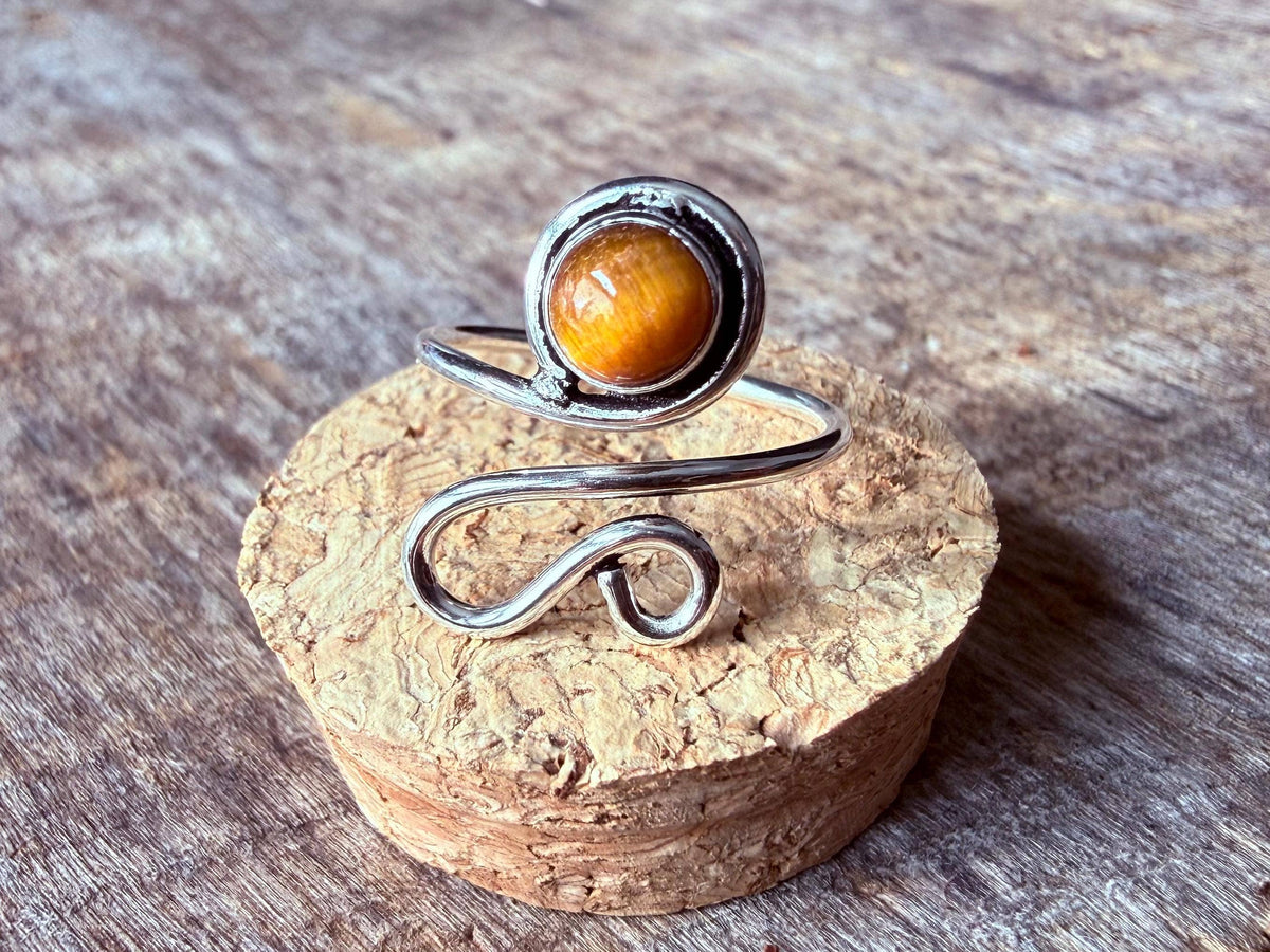 Spiral Tiger's Eye Silver Ring, Non Tarnish Jewellery Adjustable Silver Ring