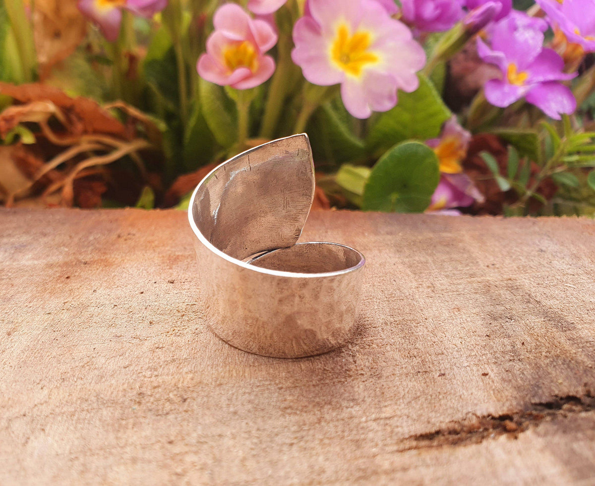 Hammered Silver Moonstone Ring, Adjustable Boho Ring for Women