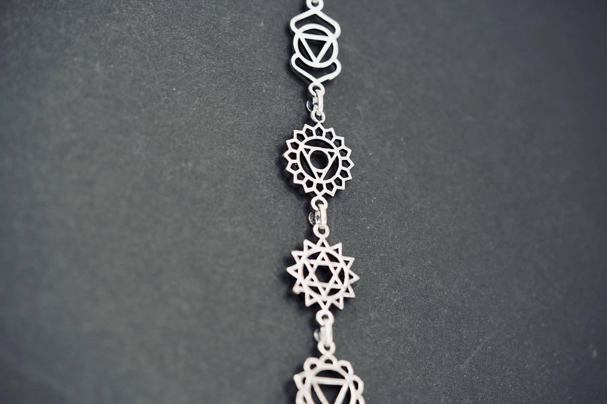 Silver Chakras Necklace with Stainless Steel Chain